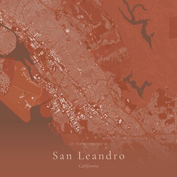 Terracotta Map of San Leandro, United States | Warm Earth Tone Wall Art