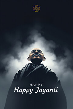 Gandhi Jayanti Celebration Poster with Mahatma Gandhi Portrait and Peaceful Tribute