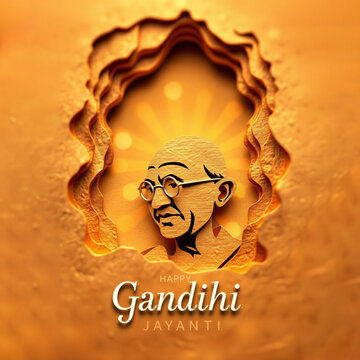 Gandhi Jayanti Celebration Poster with Mahatma Gandhi Portrait and Peaceful Tribute