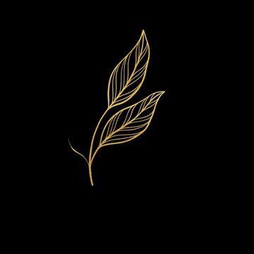 Golden Metallic Leaf Line Art Branch Vector Element