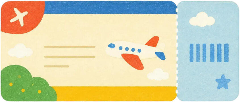 Cute colorful airplane boarding pass ticket illustration
