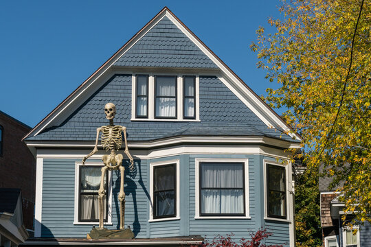 Decorations for Halloween at the annual Haunted Happenings event held during the month of October in celebration of the town's history of witch trials.