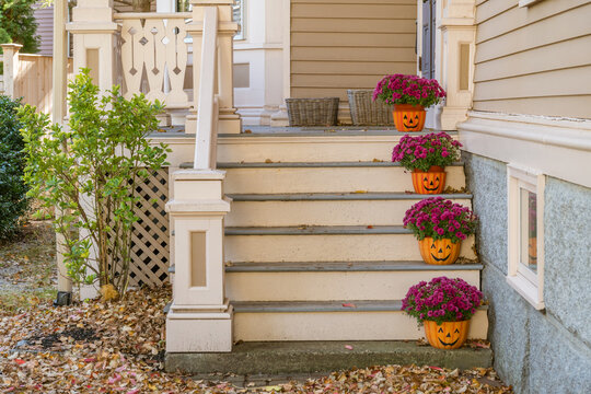 Decorations for Halloween at the annual Haunted Happenings event held during the month of October in celebration of the town's history of witch trials.