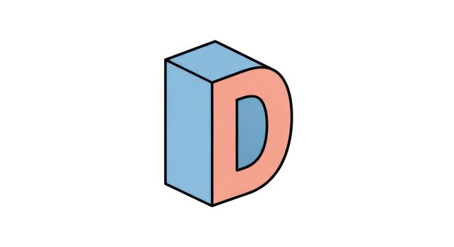 3D letter D cube block.