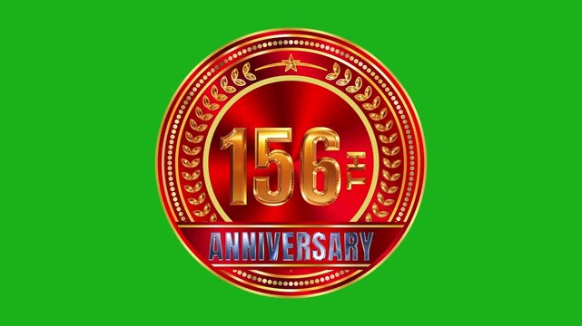 Elegant 156th Anniversary Golden Emblem Badge with Metallic Red Finish and Vivid Studio Illumination Green Screen 4k video