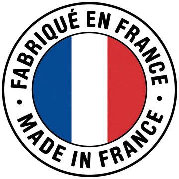 Round made in france badge with the french flag colors