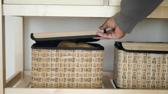 Organizing storage baskets in a home setting