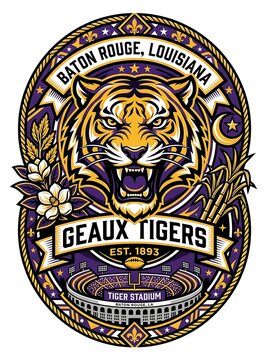 Roaring tiger head emblem for a college football team mascot