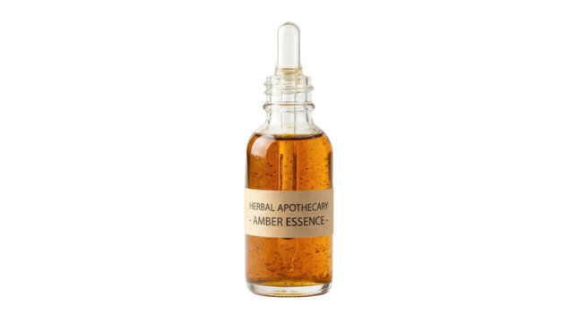 Amber Essence Herbal Apothecary Dropper Bottle PNG Isolated on transparent background