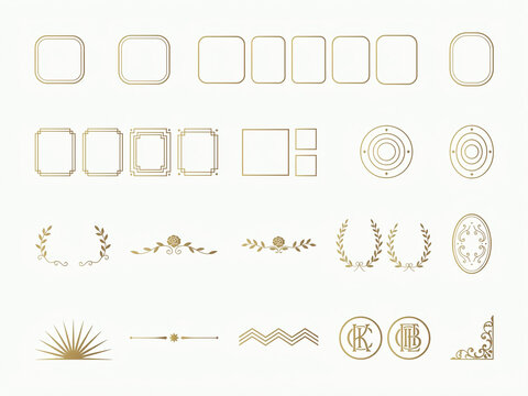 Decorative Design Elements Collection with Elegant Frames, Borders, Dividers, Monograms and Line Art Vector Set