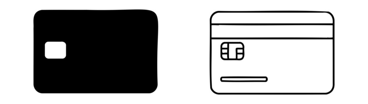 Credit Cards Vector Illustration Set, One Black Silhouette and One Outline Drawing.