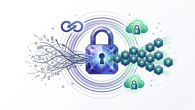 End to End Data Encryption and Cloud Information Protection Vector Illustration
