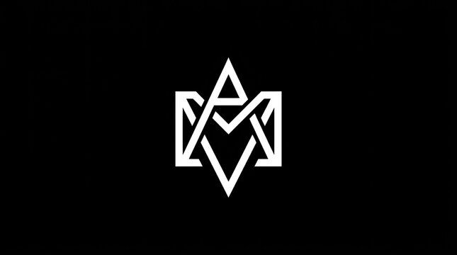 White geometric monogram logo on black background