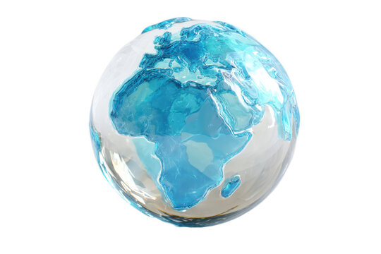 Water Glass Globe Earth 3D Render on White Background