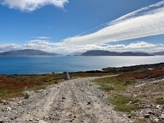 The fjords, mountains, and icebergs near Qaqortoq, Greenland © Joni