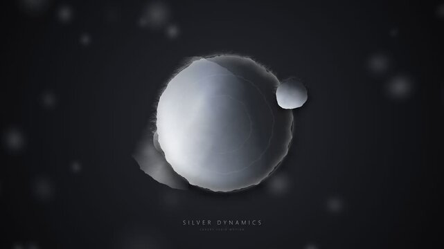 Abstract liquid silver metallic sphere morphing dynamically against dark space background top view shot, glossy chrome fluid motion graphics background for futuristic tech presentation concept