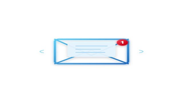 Email notification envelope icon animation with floating motion and red alert badge indicator showing new incoming digital communication messages clip