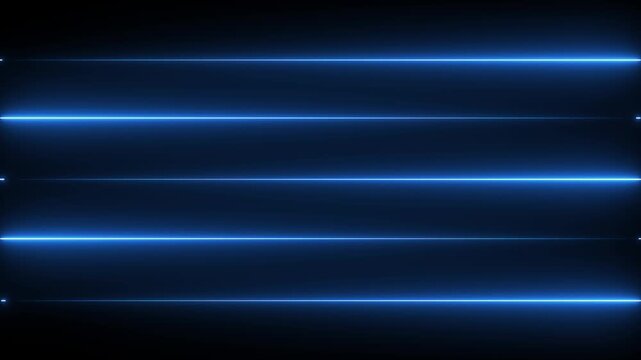Abstract glowing rainbow colour neon lines motion background. Neon lights blinking lines moving animation. Straight neon lazer line color blue, cyan black