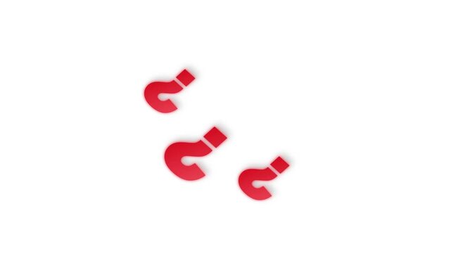 Floating red question marks drifting through a clean white space in this smooth motion animation for modern digital media projects