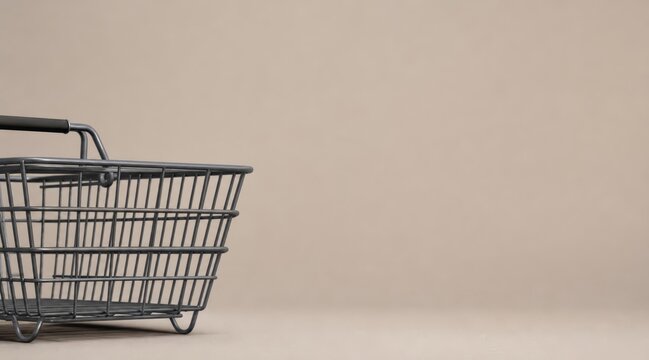 Minimalist metal shopping cart on greige background
