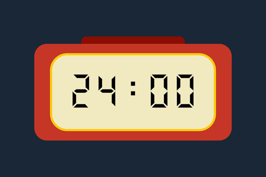 yellow red digital clock showing 24:00 on a navy blue background