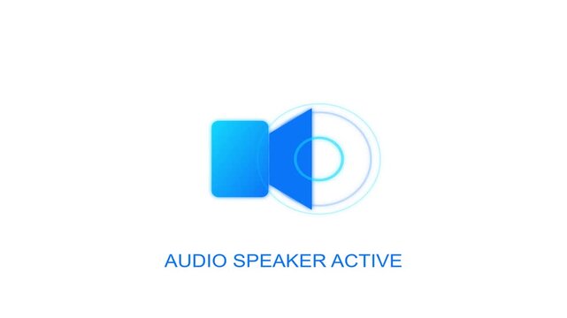 Audio speaker icon pulsing with blue waves showing active sound motion in a clean minimalist digital animation video loop effect