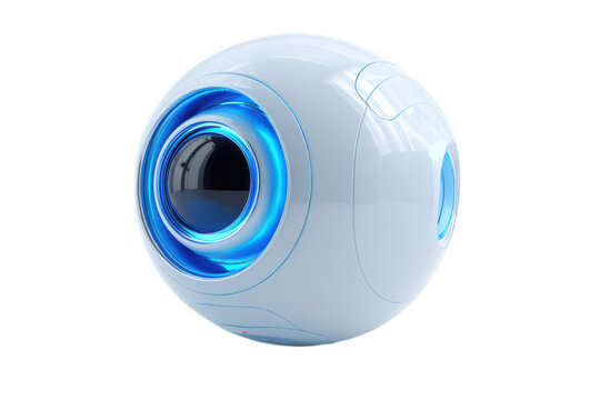 Futuristic Spherical AI Robot with Blue Lens