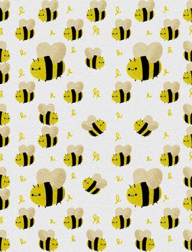 Seamless pattern with bee cute carton painted in watercolor for your design.

