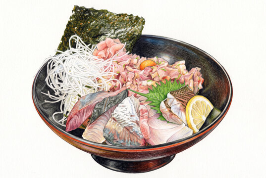 たたき身となめろうや炙り魚が盛られた丼料理
