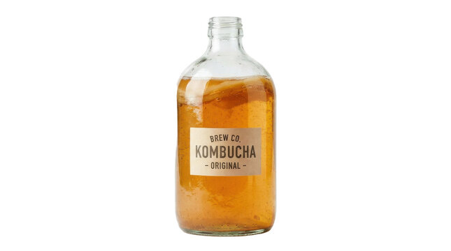 Brew Co Kombucha Original Glass Bottle PNG Isolated on transparent background