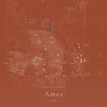Terracotta Map of Ames, United States | Warm Earth Tone Wall Art