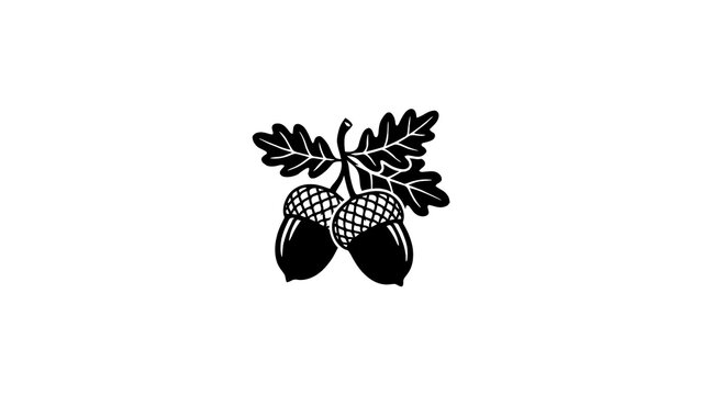 Black Acorn Pair With Oak Leaves Autumn Fall Icon Isolated On White Background