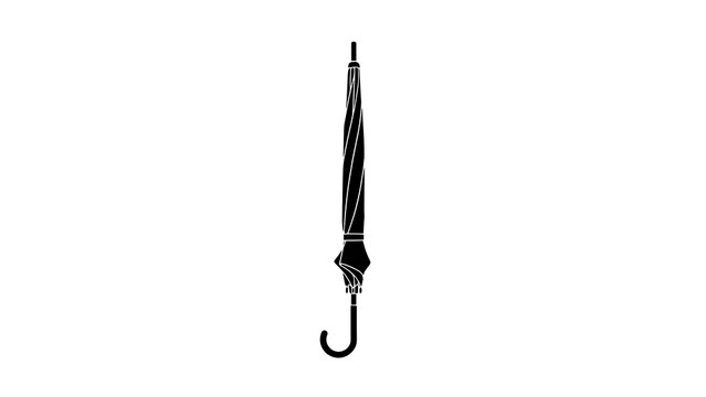 Black Closed Umbrella Line Art Outline Rain Protection Icon Isolated On White Background
