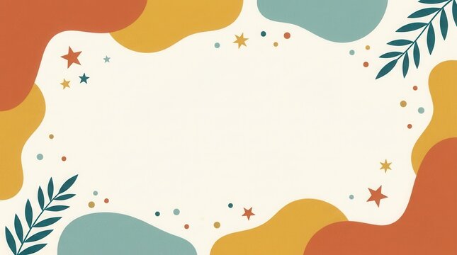 Elegant and playful geometric design with organic shapes and confetti stars, ideal for retirement or farewell parties.