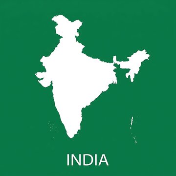Minimalist white map silhouette of india on green background with silhouette
