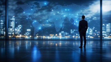 Fototapeta premium Business Leader Overlooking a Global Digital Transformation Network
