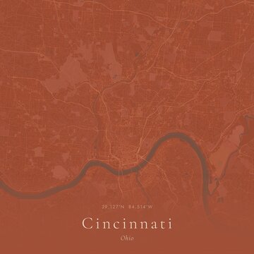 Terracotta Map of Cincinnati, United States | Warm Earth Tone Wall Art