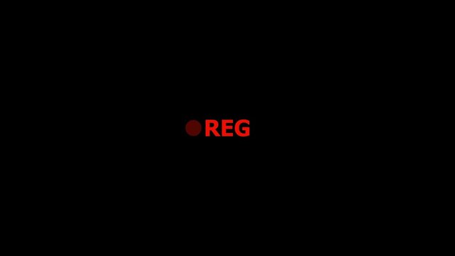Recording Icon Button Animation on Alpha Channel, rec text camera recording icon blink animation, interface of video recorder digital display in white and no background .4K video animation.