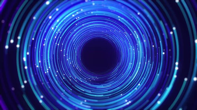 Blue Circular Light Tunnel Motion Background with Glowing Concentric Rings for Logo Reveal, Brand Intro, Corporate Opener, Digital Presentation, Broadcast Title Sequence and Futuristic Animation