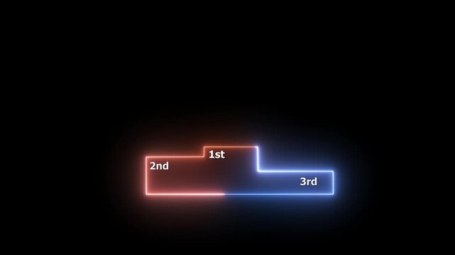 neon line winner podium with 1st, 2nd, and 3rd place icon animation with magenta color on a black background pedestal appearance HD motion design animation for web