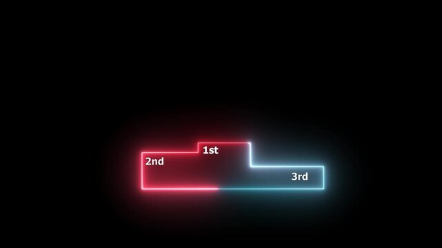 neon line winner podium with 1st, 2nd, and 3rd place icon animation with magenta color on a black background pedestal appearance HD motion design animation for web