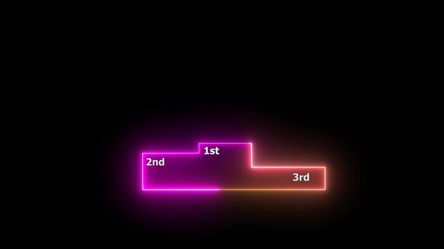 neon line winner podium with 1st, 2nd, and 3rd place icon animation with magenta color on a black background pedestal appearance HD motion design animation for web