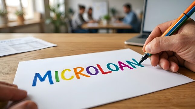Microloan Concept with Business Financial Planning, Handwriting on Document and Small Business Funding