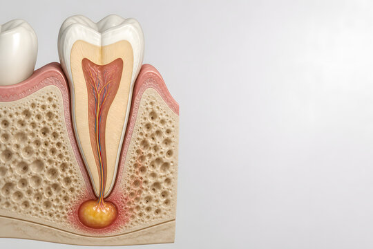 Tooth root abscess in jawbone medical illustration