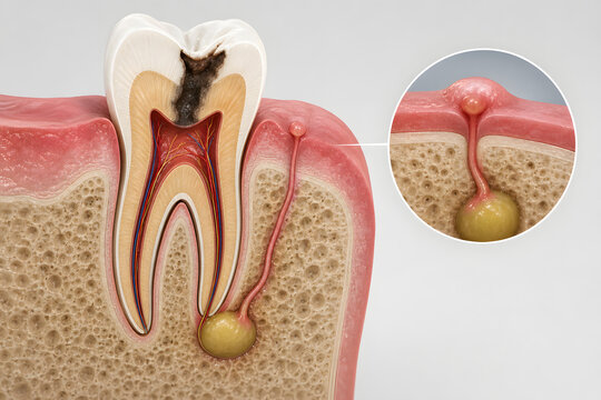 Dental abscess draining through gum sinus tract