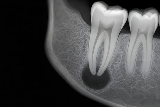 Periapical lesion at tooth root apex in jawbone