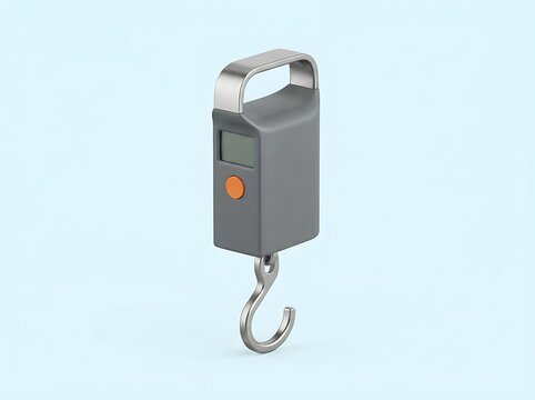 3D Digital Luggage Scale with Metal Hook on Blue Surface
