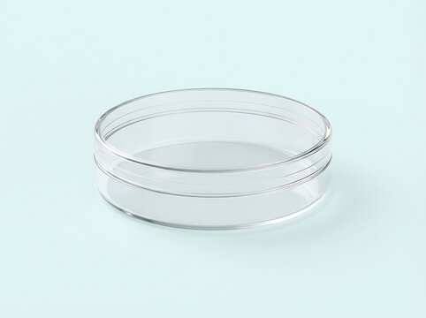 Empty Glass Petri Dish on Light Blue Surface for Lab Research