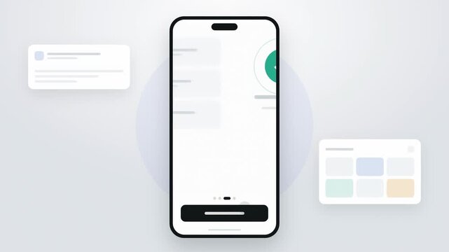 Abstract animated app onboarding flow stepping through screens drawn as cool blue-white lines and dots on a bright, clean light background. Seamless looping 4K video element with free space around it,
