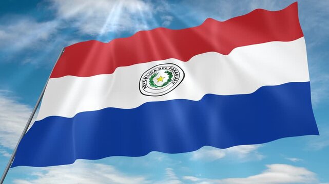 Paraguay Flag Seamless Loop 4k 60fps on Sky Background